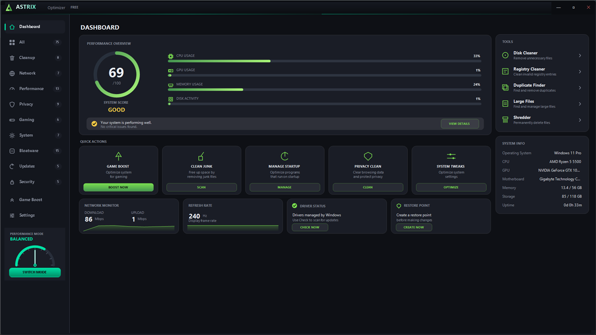 Astrix dashboard screenshot